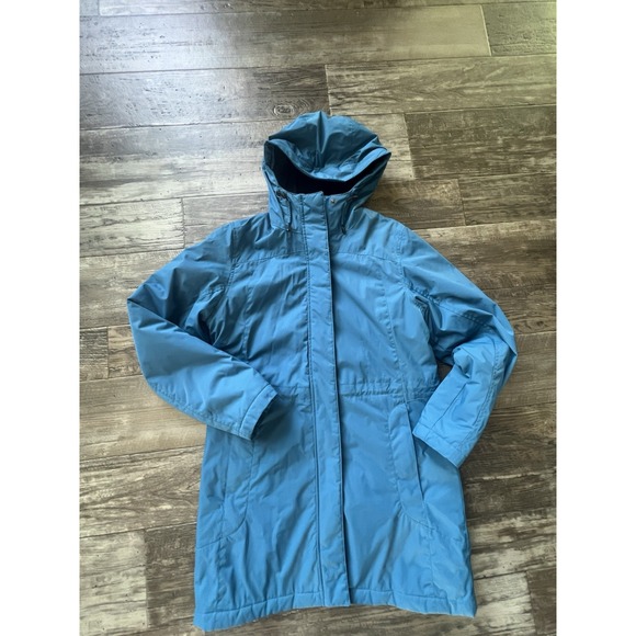 LL Bean Jacket Womens Size SmallBlue Coat Fleece Lined Quilt Hiking Parka Hooded - Picture 1 of 8